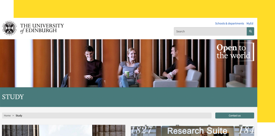 A screenshot of the University of Edinburgh's homepage
