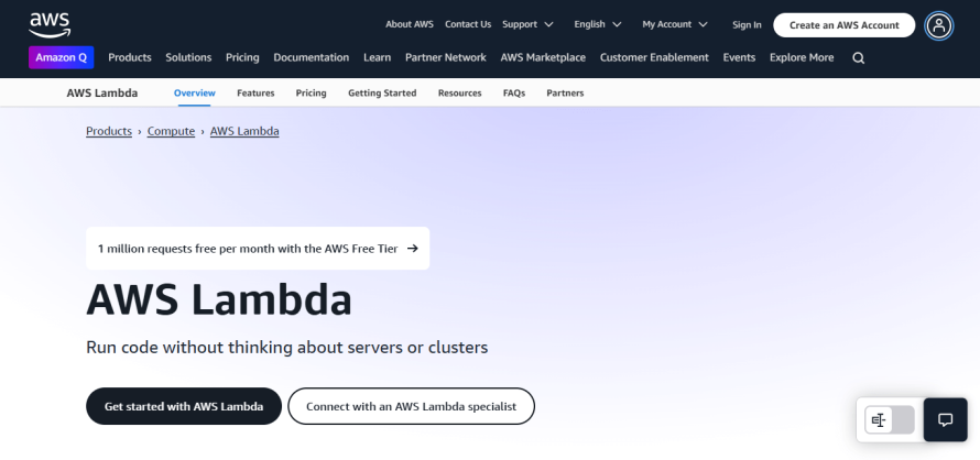 A screenshot of AWS Lambda’s homepage.