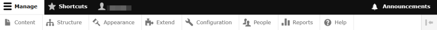 A screenshot of Drupal’s admin toolbar.