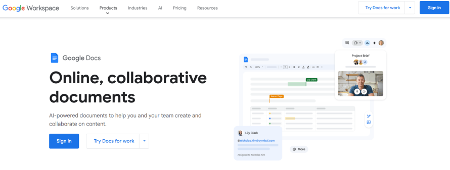 Google Docs homepage