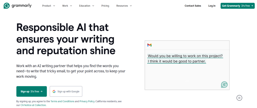 Grammarly homepage
