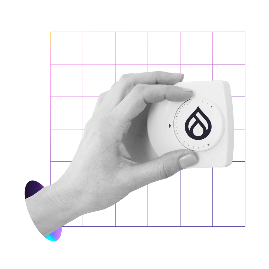 A collage featuring a hand holding a drupal logo.