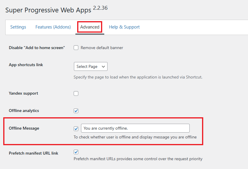 Customizing the offline message in SuperPWA.