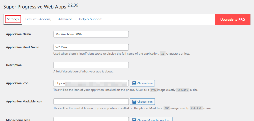 Configuring the PWA settings in SuperPWA.