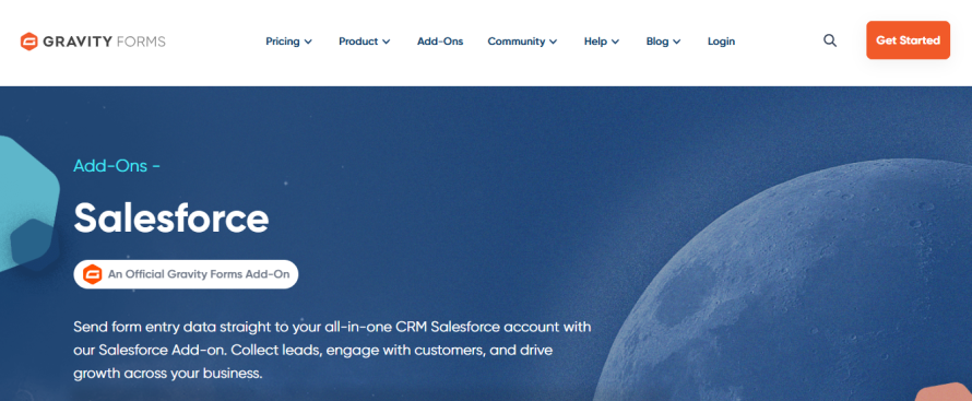 Gravity Forms’ Salesforce add-on homepage.