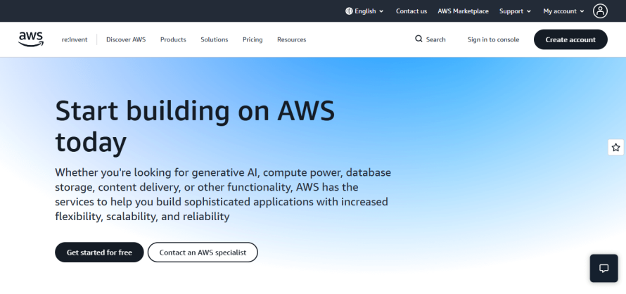AWS homepage