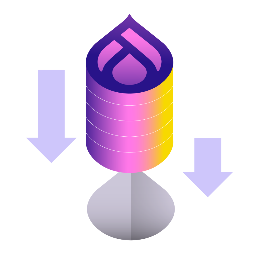 A collage featuring a gradient Drupal icon with arrows pointing downward, symbolizing streamlined Drupal API integrations.