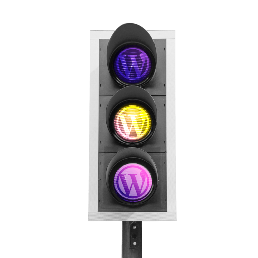 A collage of traffic lights with the WordPress logo