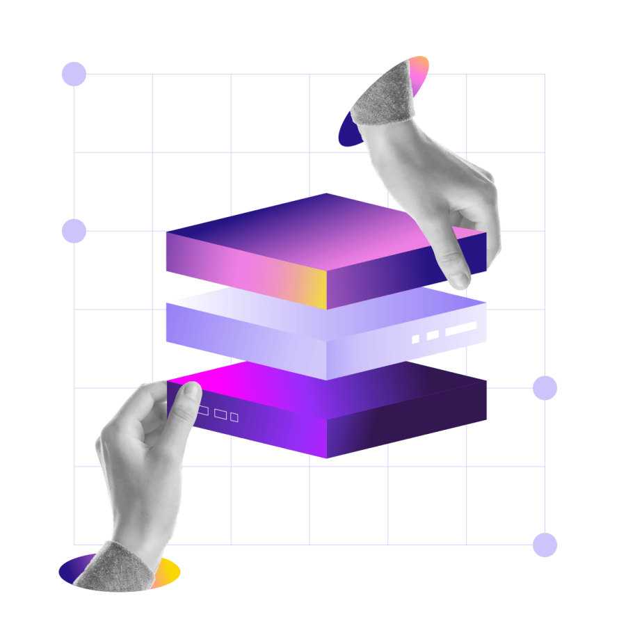 A collage showing stacked platform layers being assembled, symbolizing WordPress multisite architecture and scalable site management.