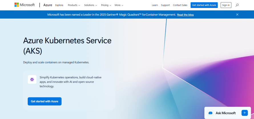 Azure Kubernetes Service’s homepage.