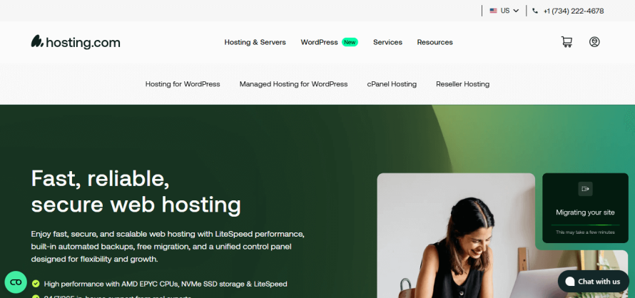 The homepage of web hosting on Hosting.