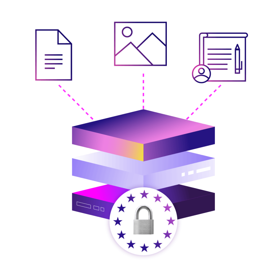 WordPress GDPR hosting illustration showing layered infrastructure supporting secure, compliant data handling for EU privacy regulations.