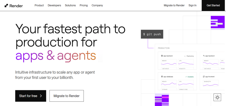 Render’s homepage