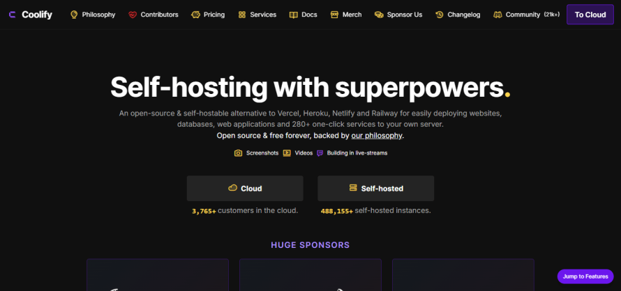 Coolify’s homepage