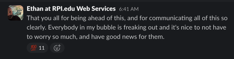 A screenshot of a social media post summing up the customer experience we want to create: “Everybody in my bubble is freaking out, and it’s nice to not have to worry so much, and have good news for them.” 