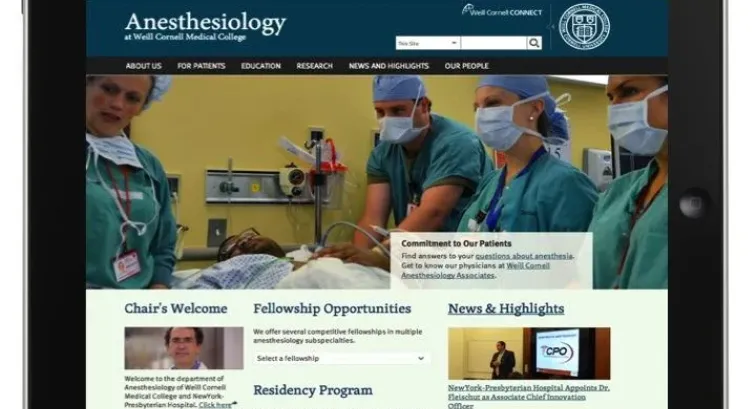 Weill Cornell Medical College website on tablet