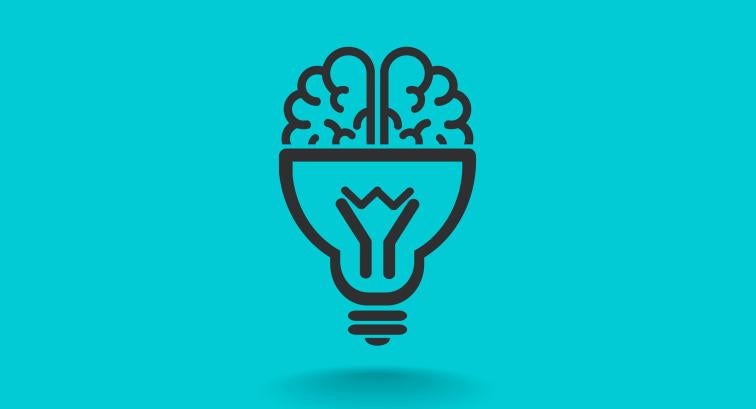 Animation of half a light bulb with the top half replaced with a brain