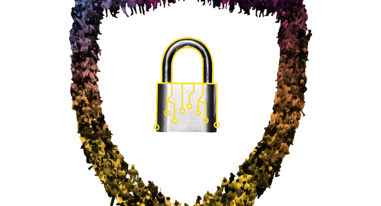 Lock in multicolored shield