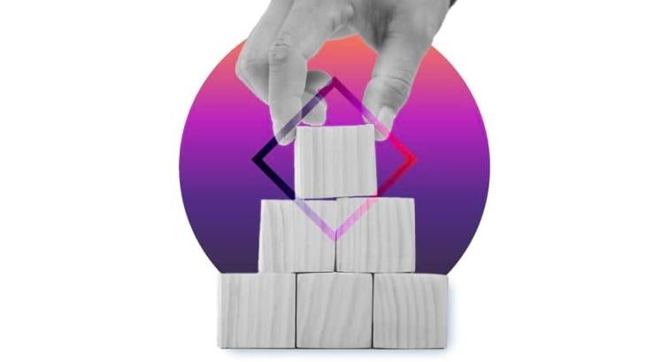 A graphic of building blocks against the purple background symbolizing headless CMS.
