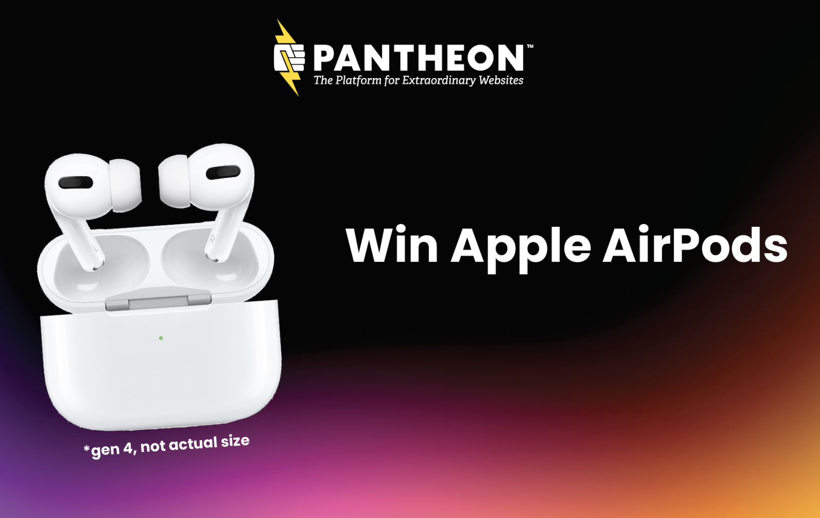 An image of AirPods on the Pantheon purplish background