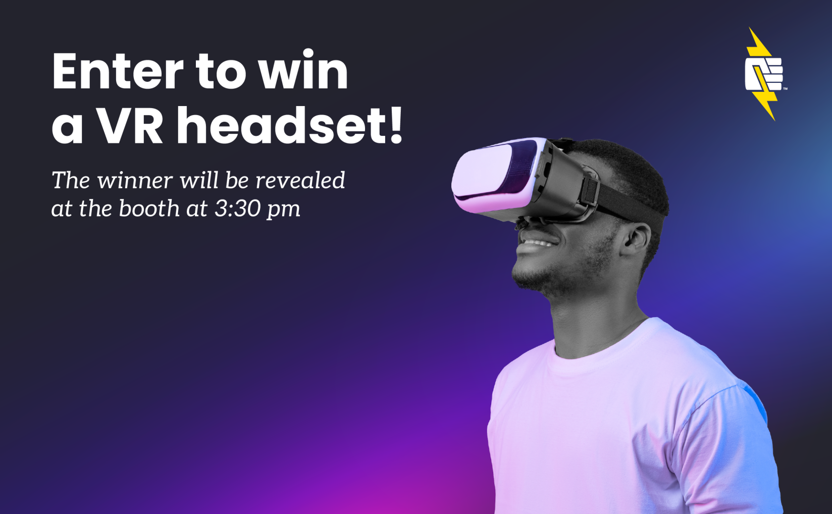 A collage image featuring a man wearing a VR headset against the purple background.