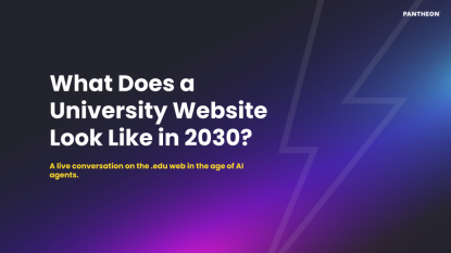 black and purple background with the text what does a university website look like in 2030 in white