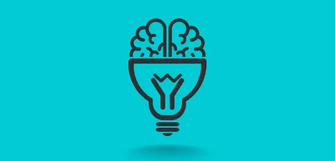 Animation of half a light bulb with the top half replaced with a brain