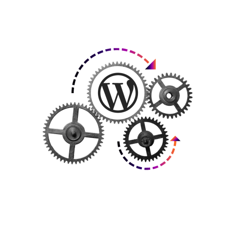 A collage featuring clock mechanisms spinning around the WordPress logo. 