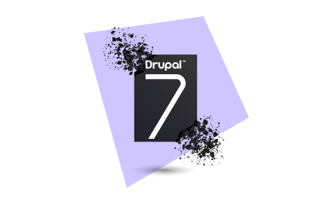 A collage featuring a crumbling image of Drupal 7. 