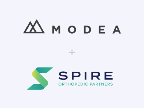 Modea and Spire Orthopedic Partners logos on white