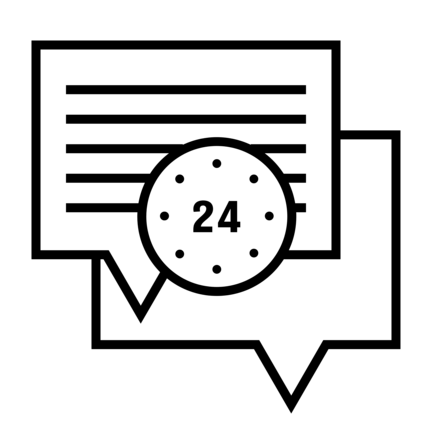An icon featuring chat windows open round-the-clock