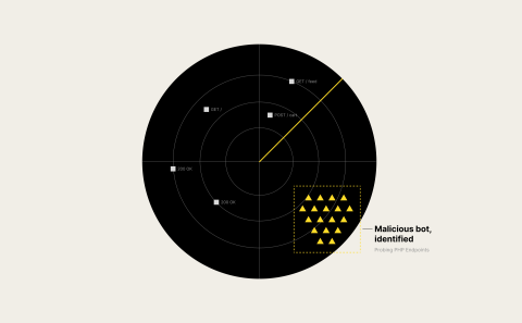 An image of a black dashboard with yellow malicious bots, pictures as dots, approaching
