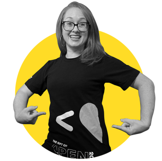 Pantheor Katie Richards Rocking the Gift of Open Source T-shrt