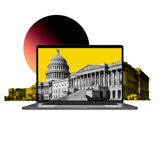 Government building on laptop screen