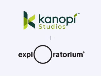 Exploratorium and Kanopi Studios logos on white background