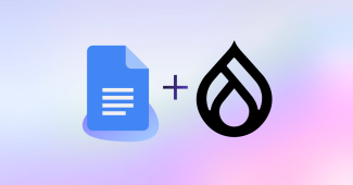 Content Publisher Google Doc and Drupal Logo against the purple background