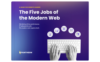 A collage featuring hands typing on a keyboard with the ebook title above: The Five Jobs of the Modern Web. 