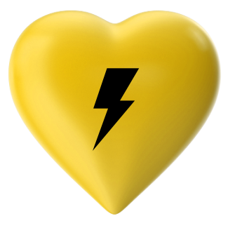 Pantheon lightning bolt on a yellow heart.
