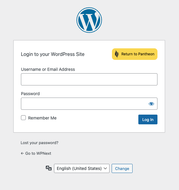 Pantheon WordPress login screen